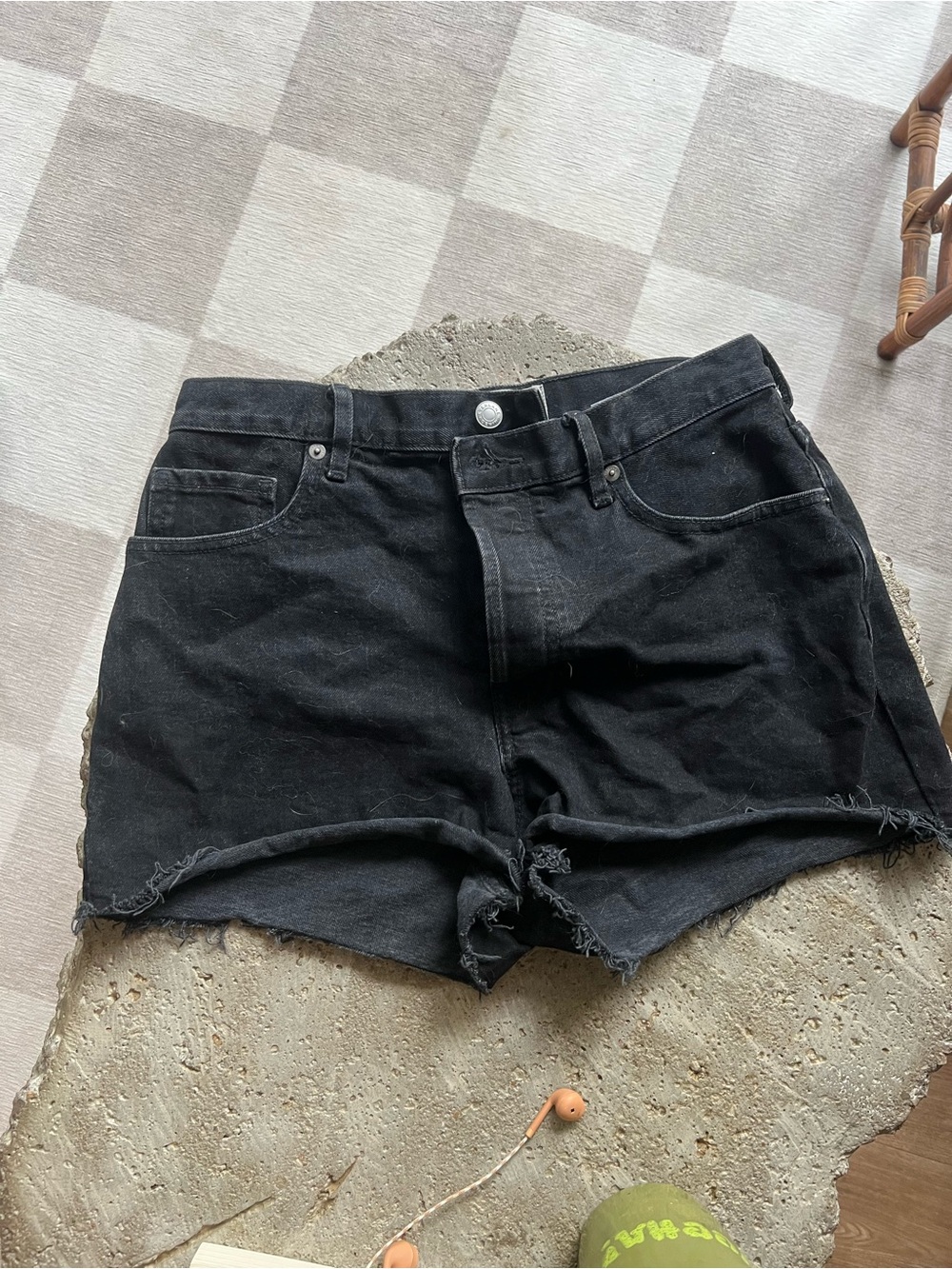 Everlane Black High-Rise Cutoff Denim Shorts